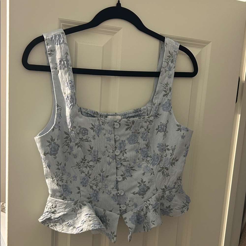 Floral Blue Sleeveless Top
